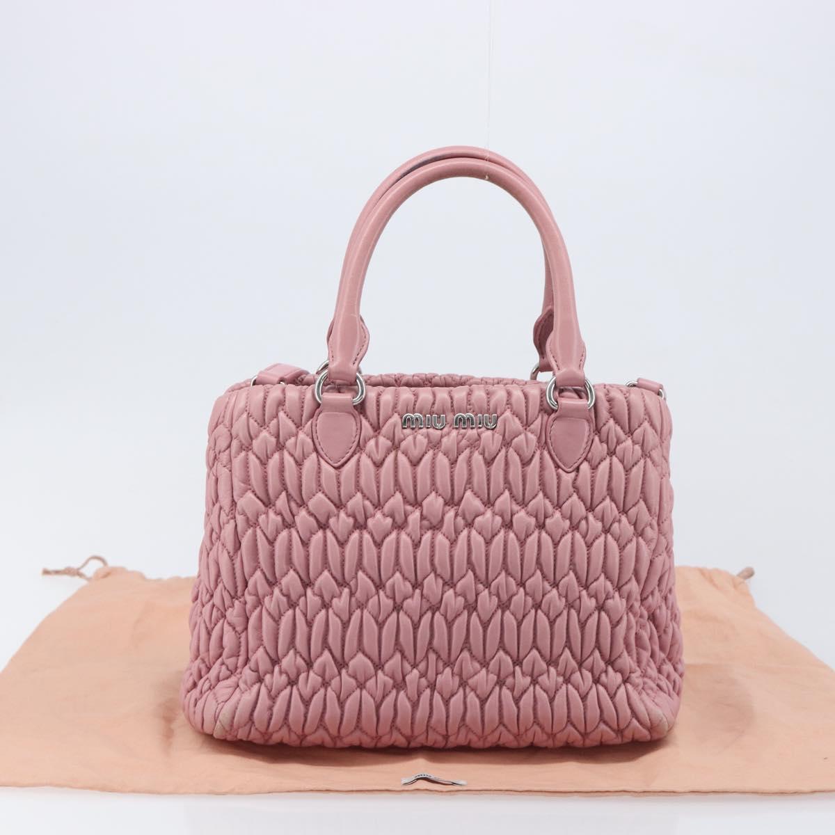 Miu Miu Matelasse Hand Bag Leather 2way Pink Silver Auth 167805M