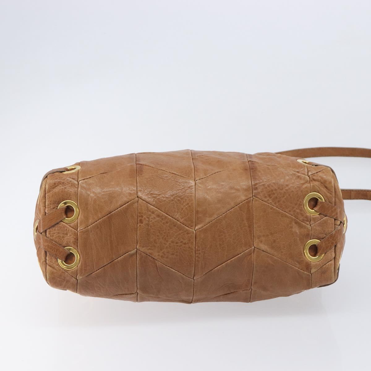 Miu Miu Hand Bag Leather 2way Brown Gold Auth 167806M