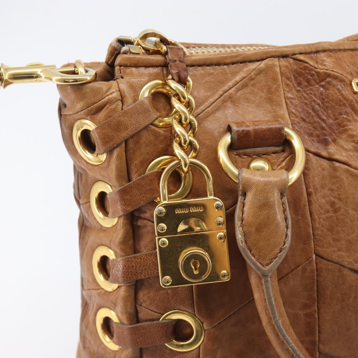 Miu Miu Hand Bag Leather 2way Brown Gold Auth 167806M