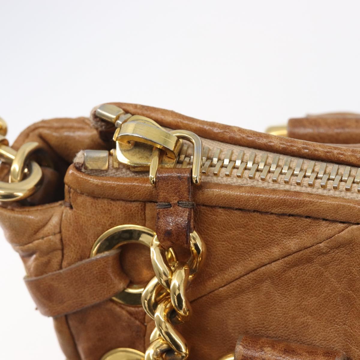 Miu Miu Hand Bag Leather 2way Brown Gold Auth 167806M