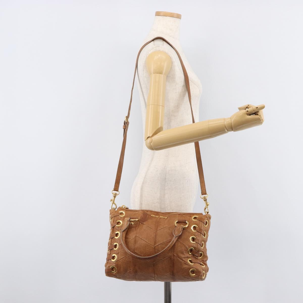Miu Miu Hand Bag Leather 2way Brown Gold Auth 167806M