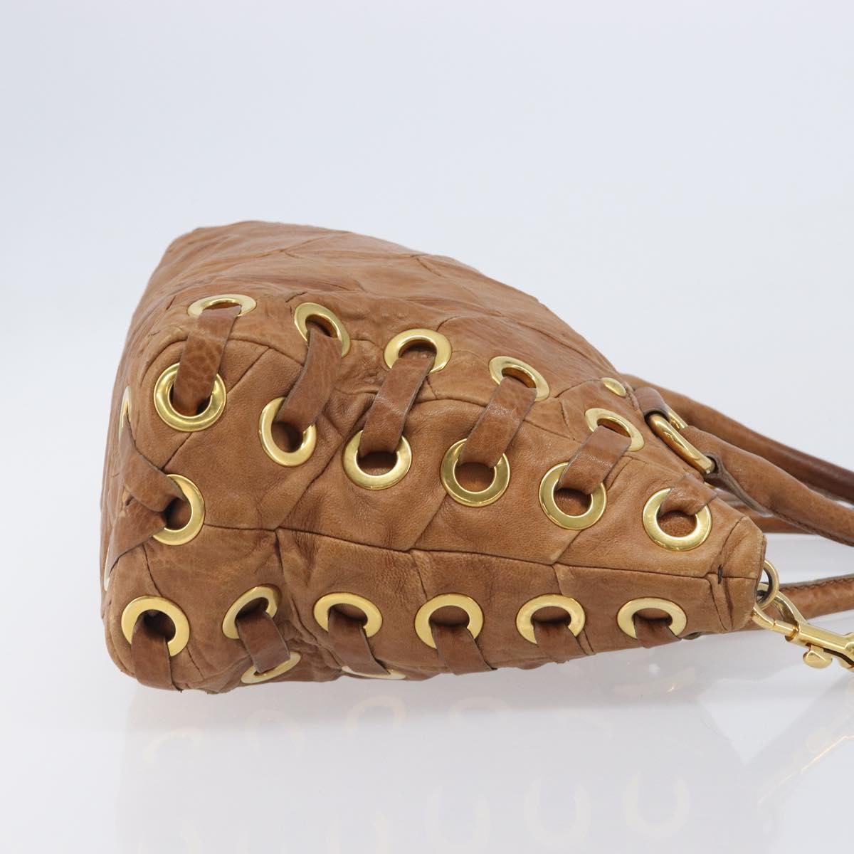 Miu Miu Hand Bag Leather 2way Brown Gold Auth 167806M