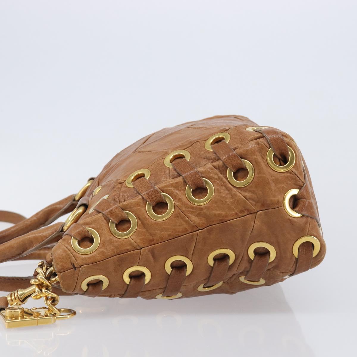 Miu Miu Hand Bag Leather 2way Brown Gold Auth 167806M