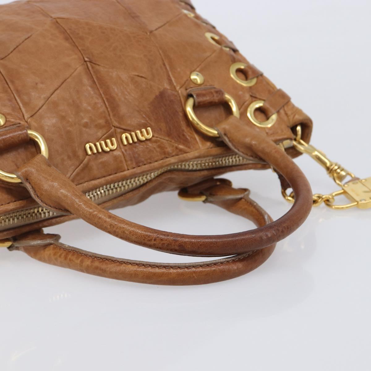 Miu Miu Hand Bag Leather 2way Brown Gold Auth 167806M
