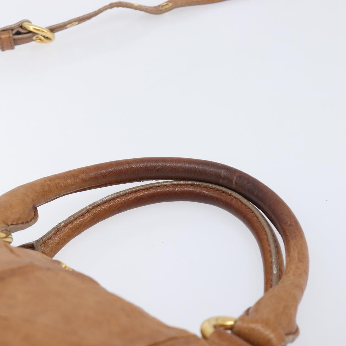 Miu Miu Hand Bag Leather 2way Brown Gold Auth 167806M