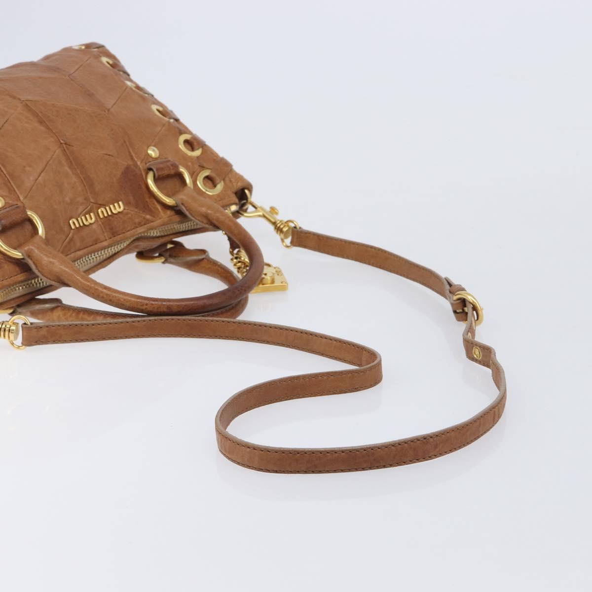 Miu Miu Hand Bag Leather 2way Brown Gold Auth 167806M