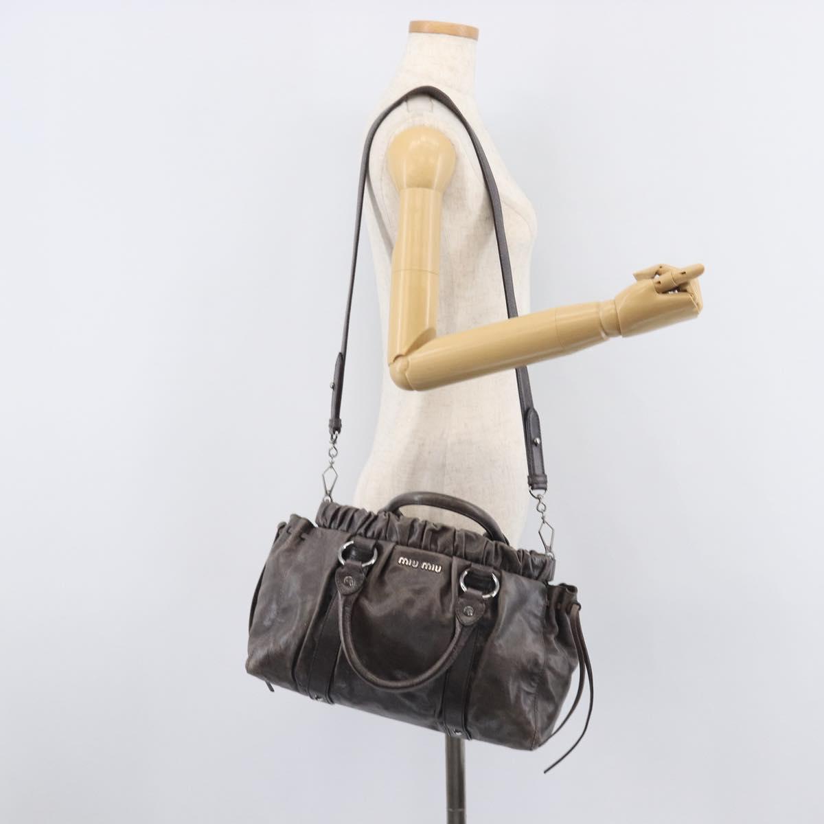 Miu Miu Hand Bag Leather 2way Gray Silver Auth 167807M