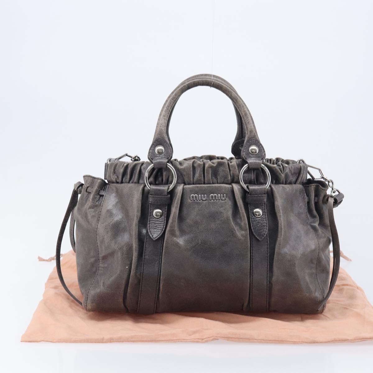 Miu Miu Hand Bag Leather 2way Gray Silver Auth 167807M