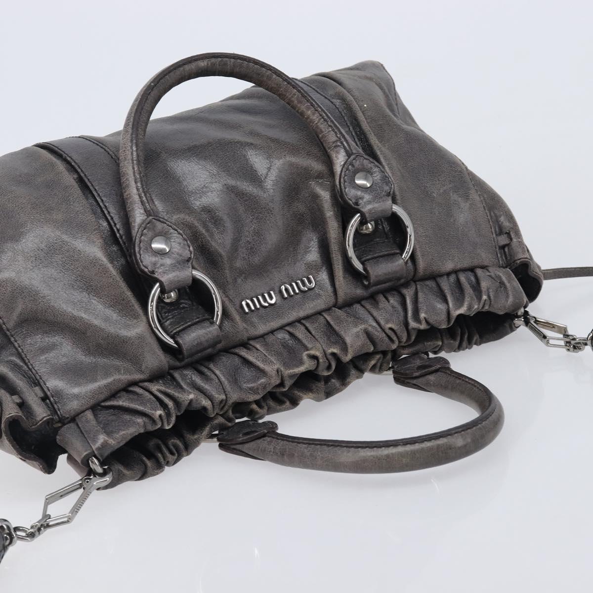 Miu Miu Hand Bag Leather 2way Gray Silver Auth 167807M