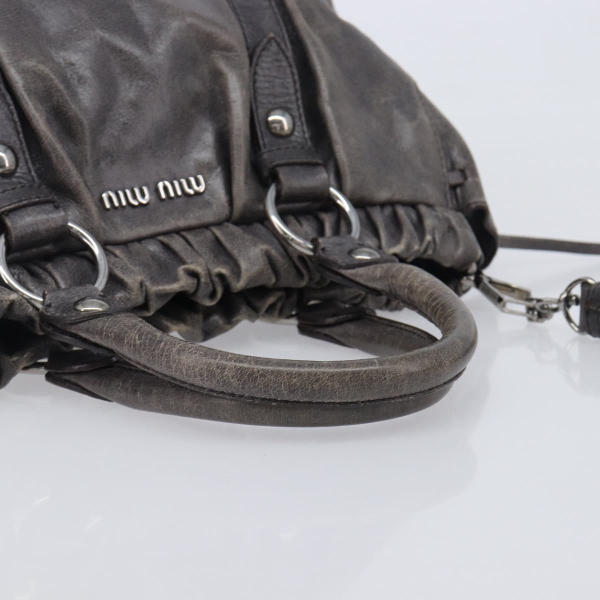 Miu Miu Hand Bag Leather 2way Gray Silver Auth 167807M