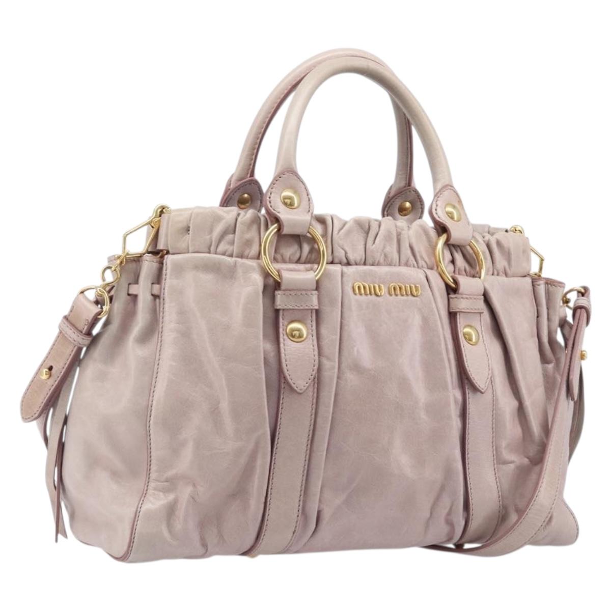 Miu Miu Hand Bag Leather 2way Pink Gold Auth 167808M