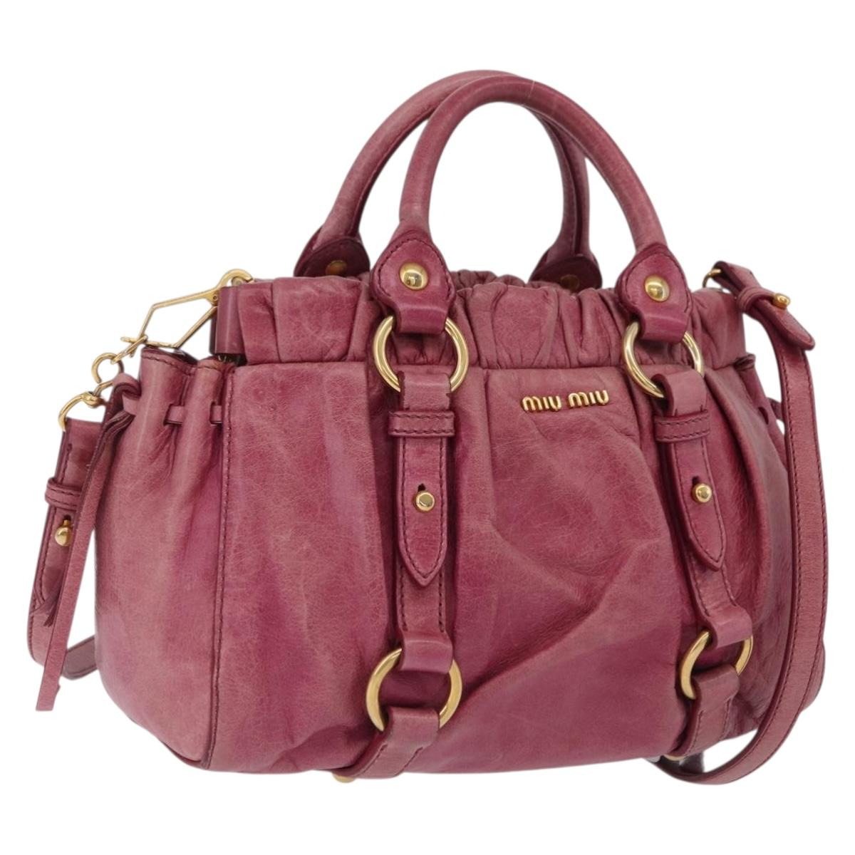 Miu Miu Hand Bag Leather 2way Pink Gold Auth 167814M