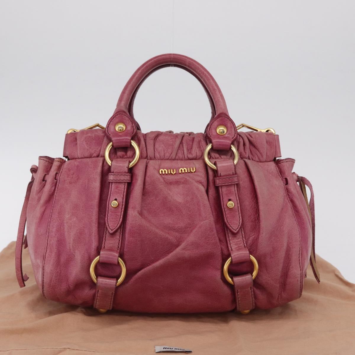 Miu Miu Hand Bag Leather 2way Pink Gold Auth 167814M