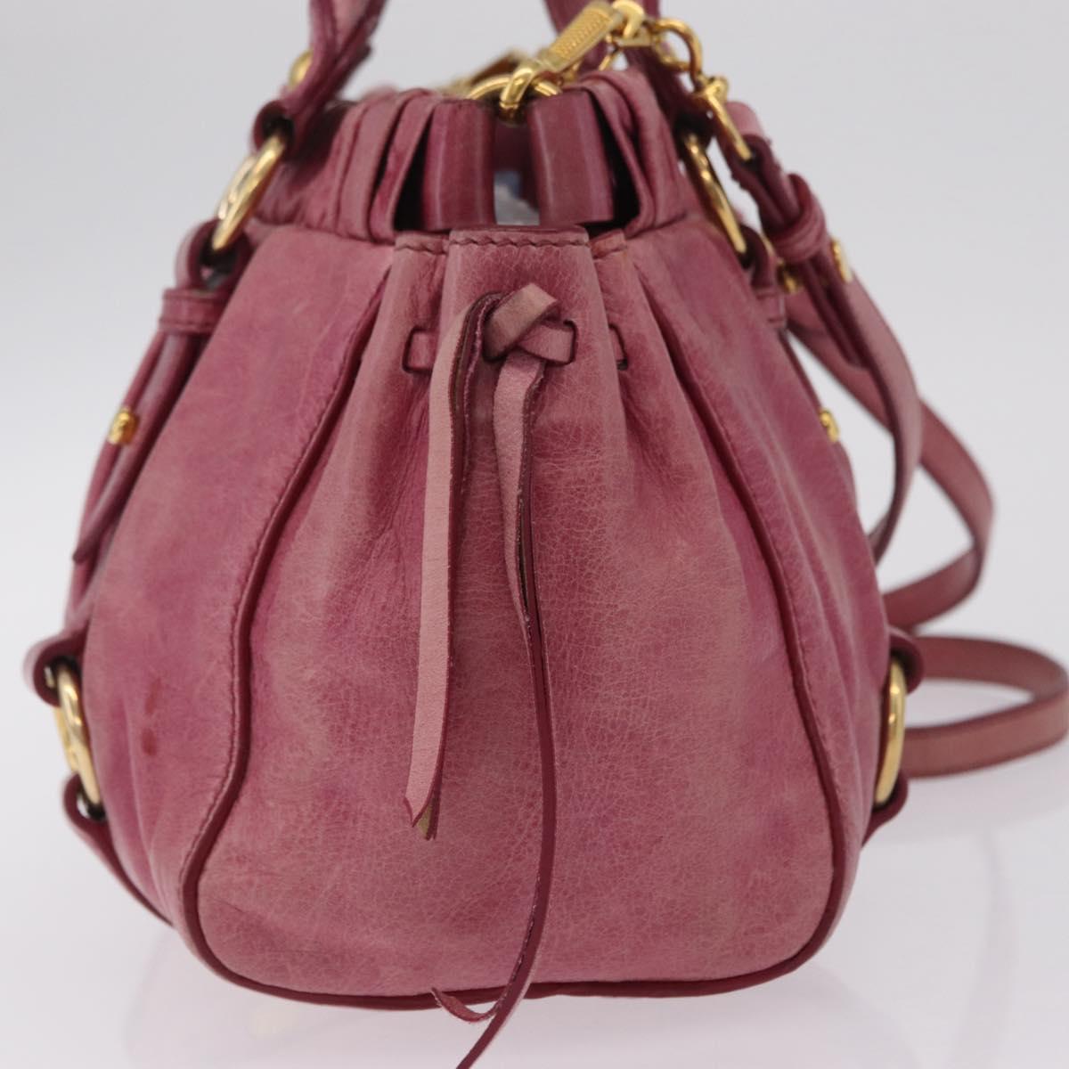 Miu Miu Hand Bag Leather 2way Pink Gold Auth 167814M