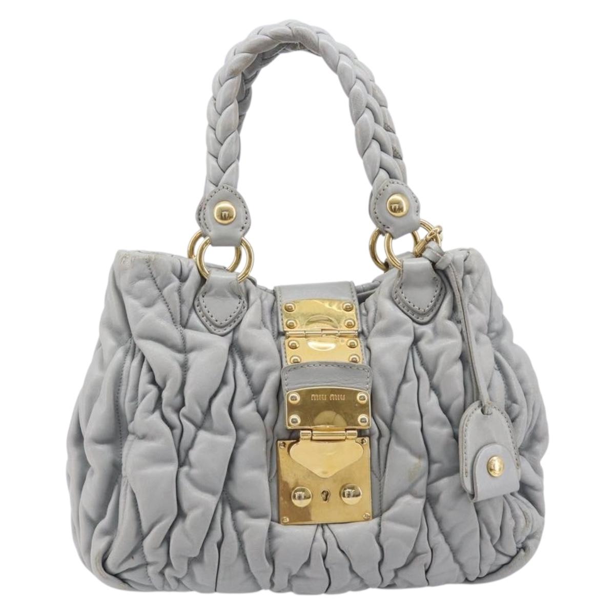 Miu Miu Hand Bag Leather 2way Gray Gold Auth 167815A