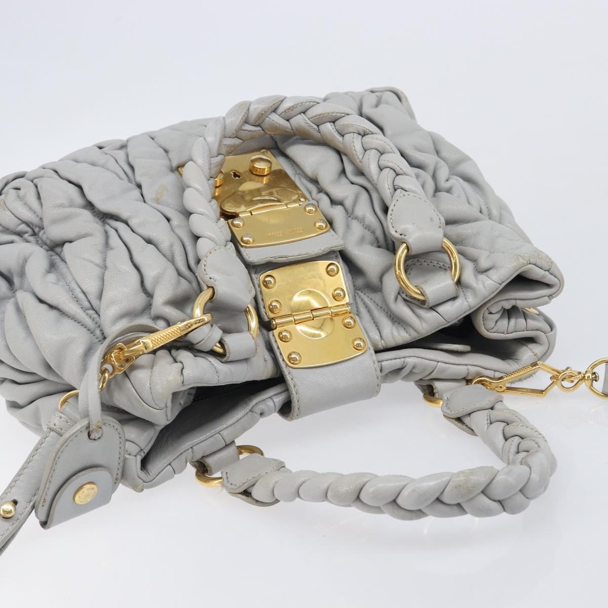 Miu Miu Hand Bag Leather 2way Gray Gold Auth 167815A