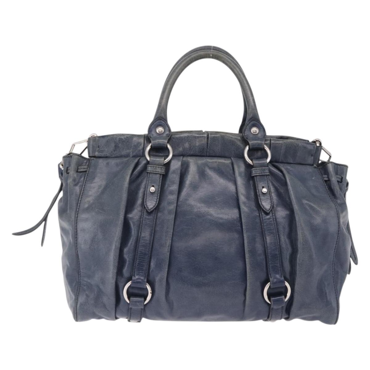 Miu Miu Hand Bag Leather 2way Blue Silver Auth 167816M