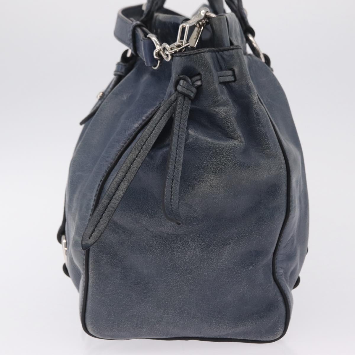 Miu Miu Hand Bag Leather 2way Blue Silver Auth 167816M