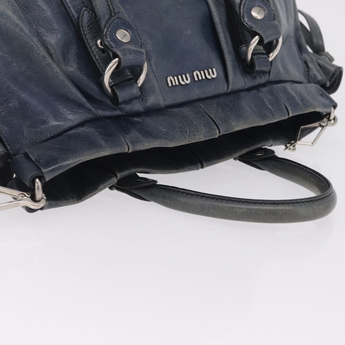 Miu Miu Hand Bag Leather 2way Blue Silver Auth 167816M