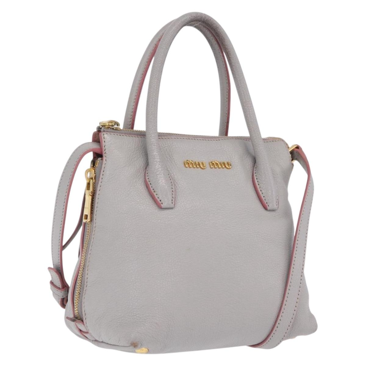 Miu Miu Hand Bag Leather 2way Gray Gold Auth 167817A