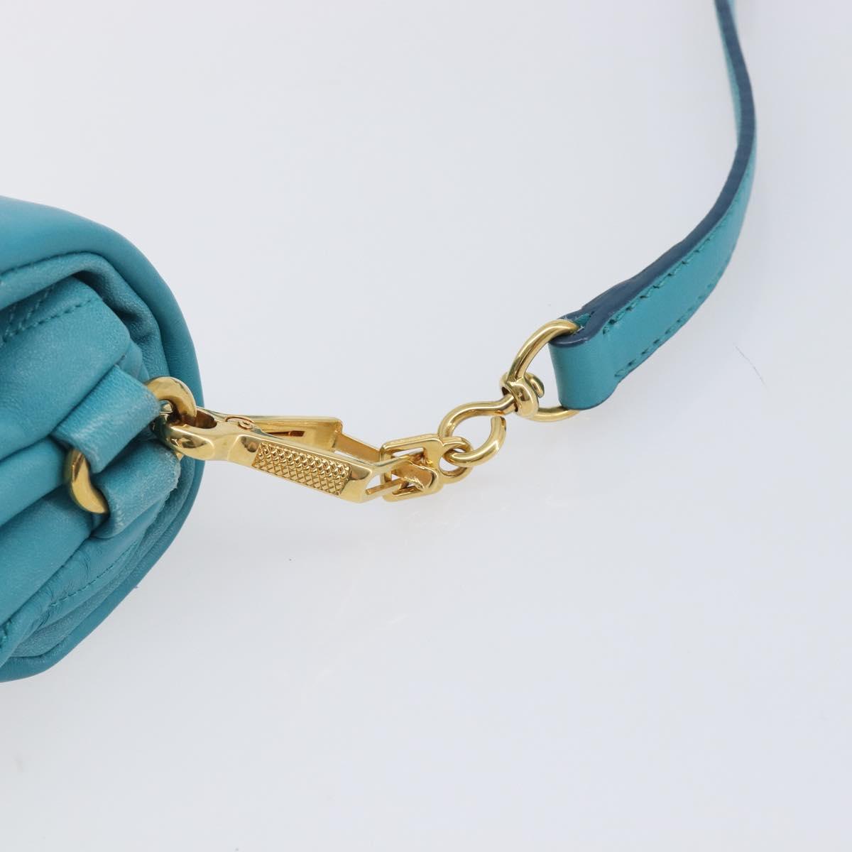 Miu Miu Matelasse Shoulder Bag Leather Turquoise Blue Gold Auth 167818M