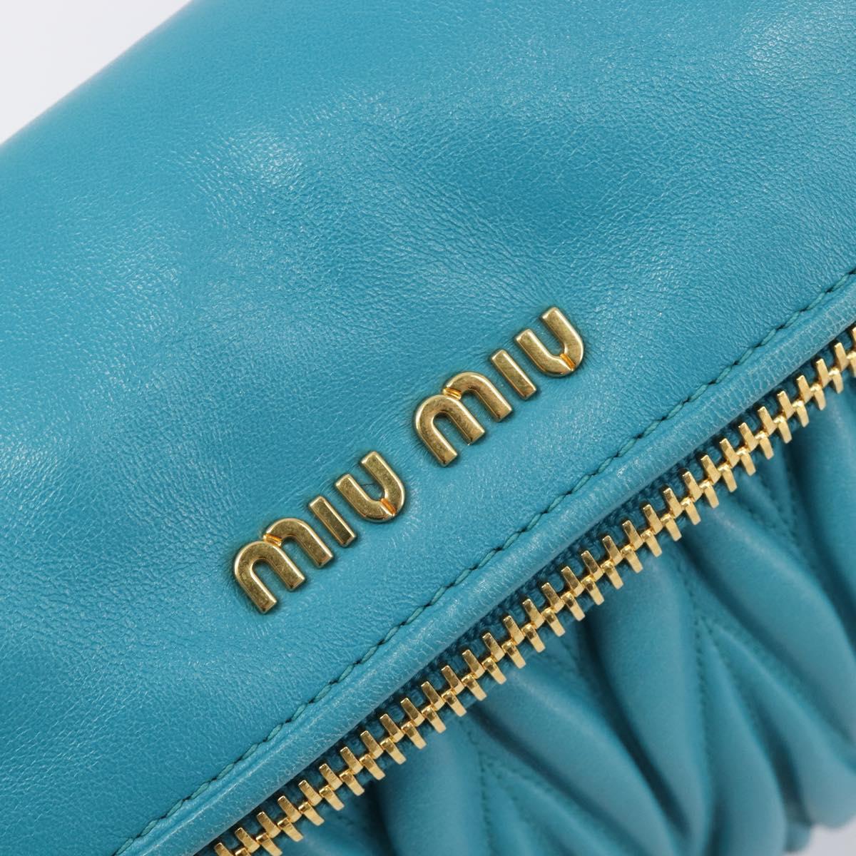 Miu Miu Matelasse Shoulder Bag Leather Turquoise Blue Gold Auth 167818M