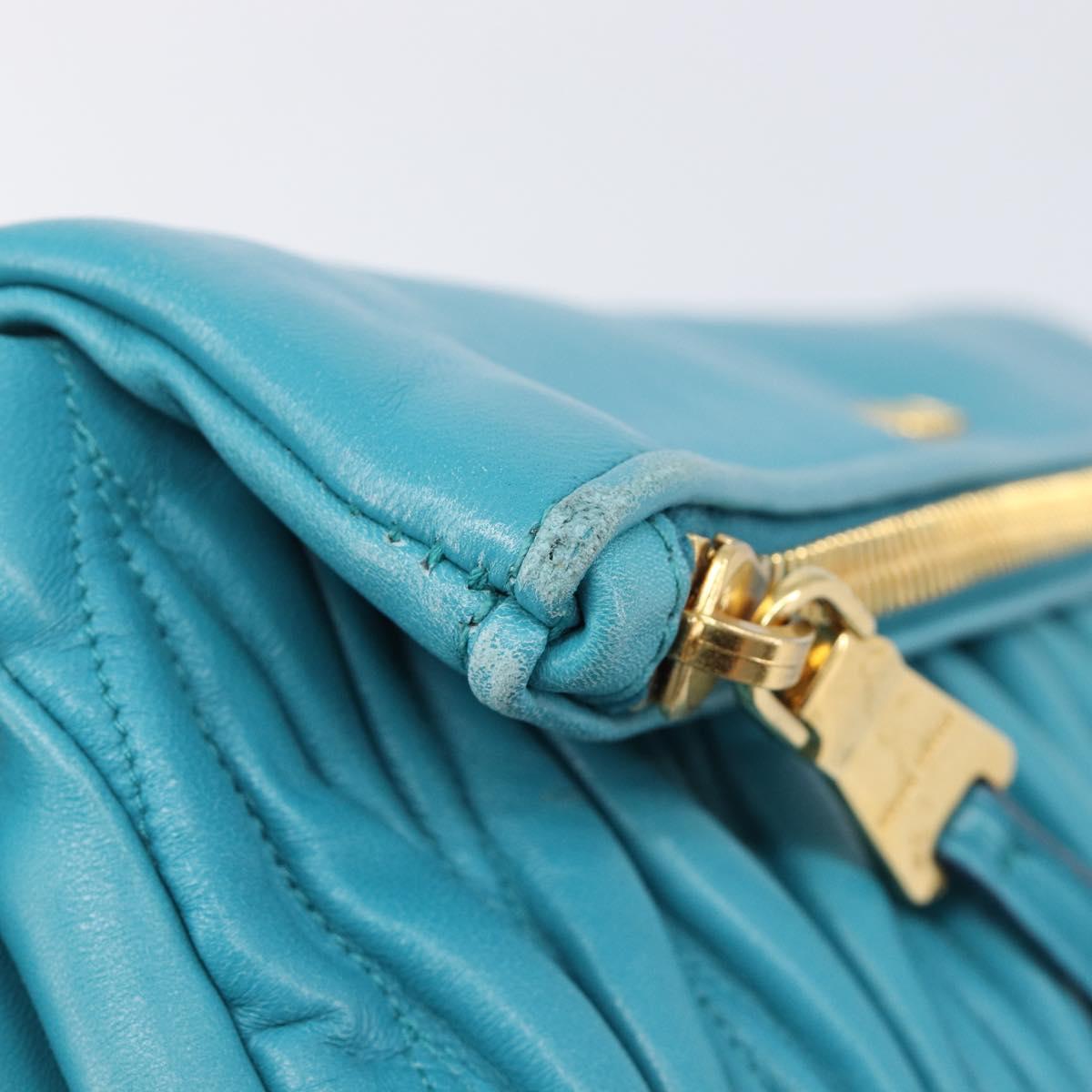 Miu Miu Matelasse Shoulder Bag Leather Turquoise Blue Gold Auth 167818M