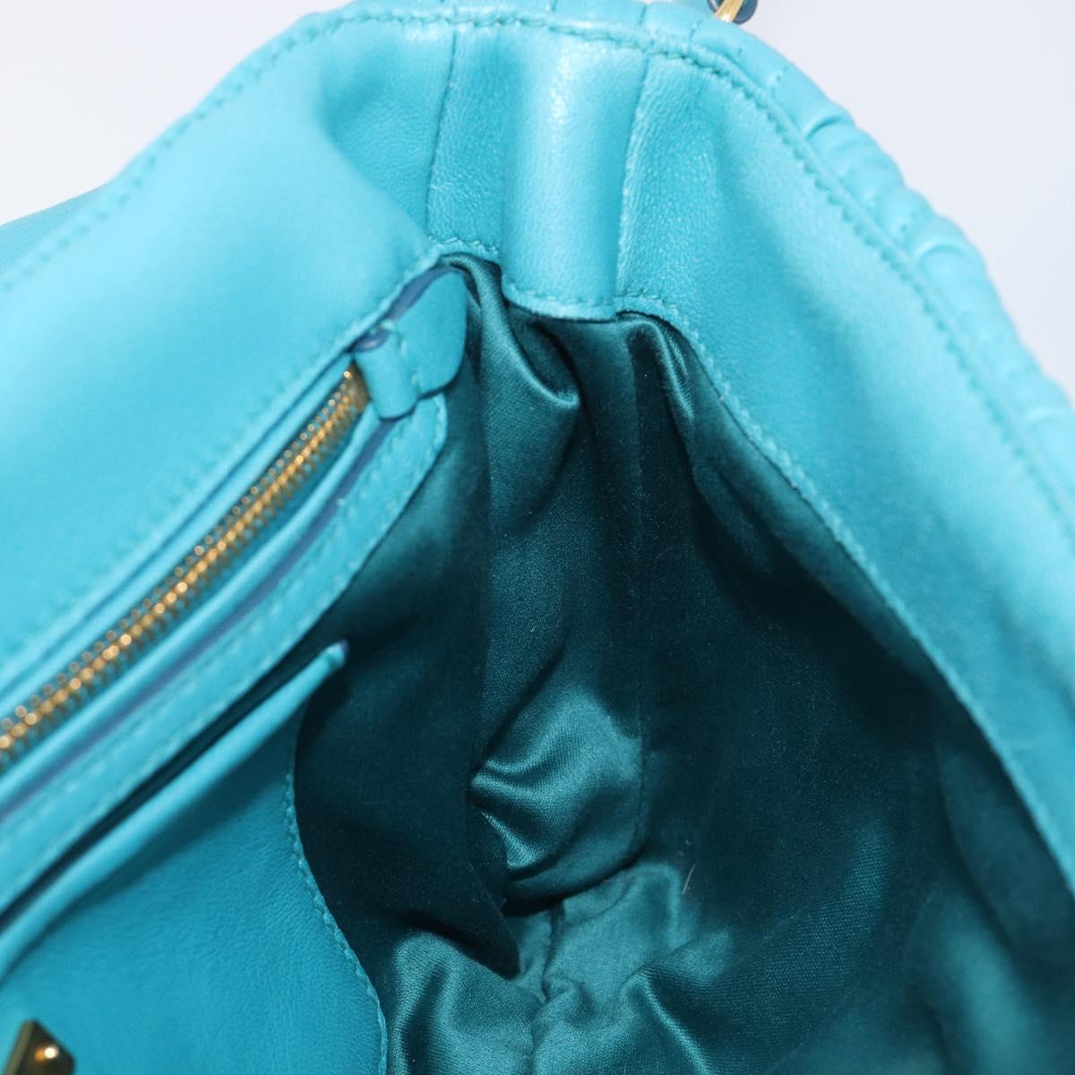 Miu Miu Matelasse Shoulder Bag Leather Turquoise Blue Gold Auth 167818M