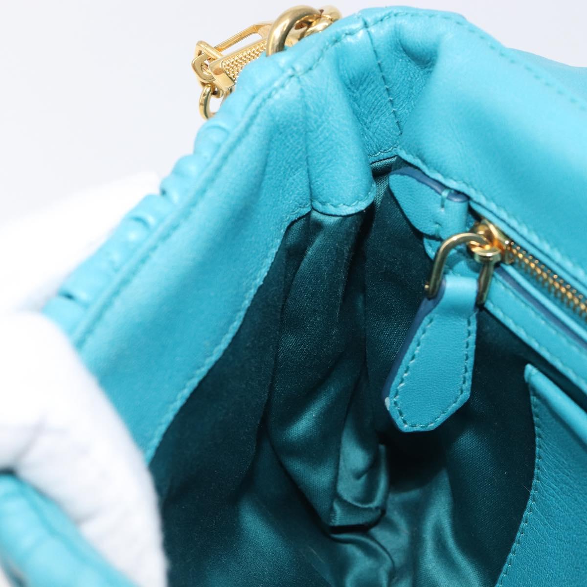Miu Miu Matelasse Shoulder Bag Leather Turquoise Blue Gold Auth 167818M