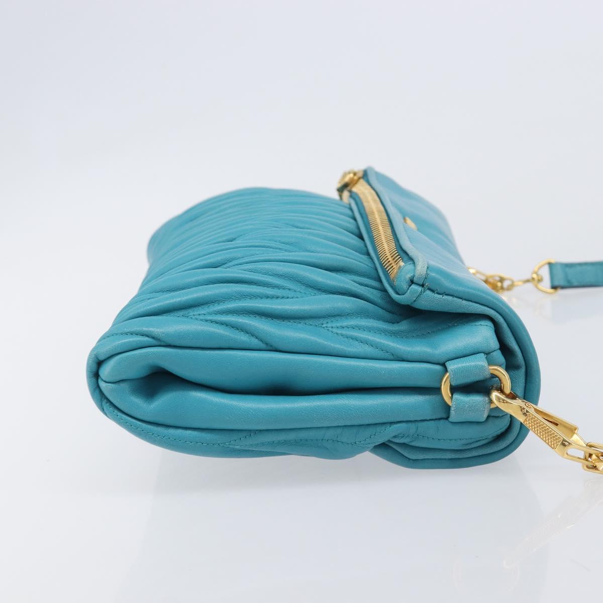 Miu Miu Matelasse Shoulder Bag Leather Turquoise Blue Gold Auth 167818M