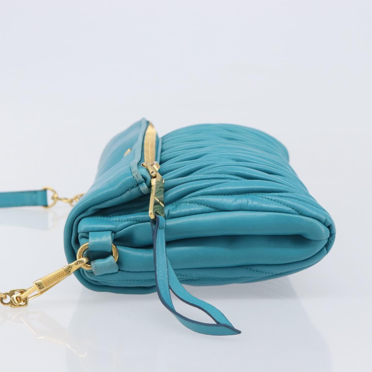 Miu Miu Matelasse Shoulder Bag Leather Turquoise Blue Gold Auth 167818M