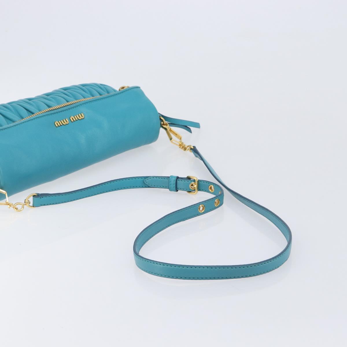 Miu Miu Matelasse Shoulder Bag Leather Turquoise Blue Gold Auth 167818M