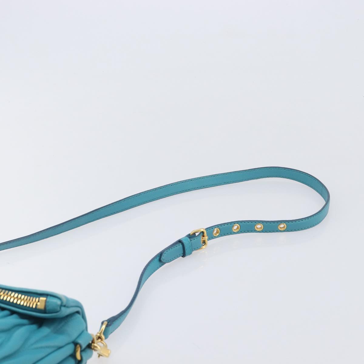Miu Miu Matelasse Shoulder Bag Leather Turquoise Blue Gold Auth 167818M
