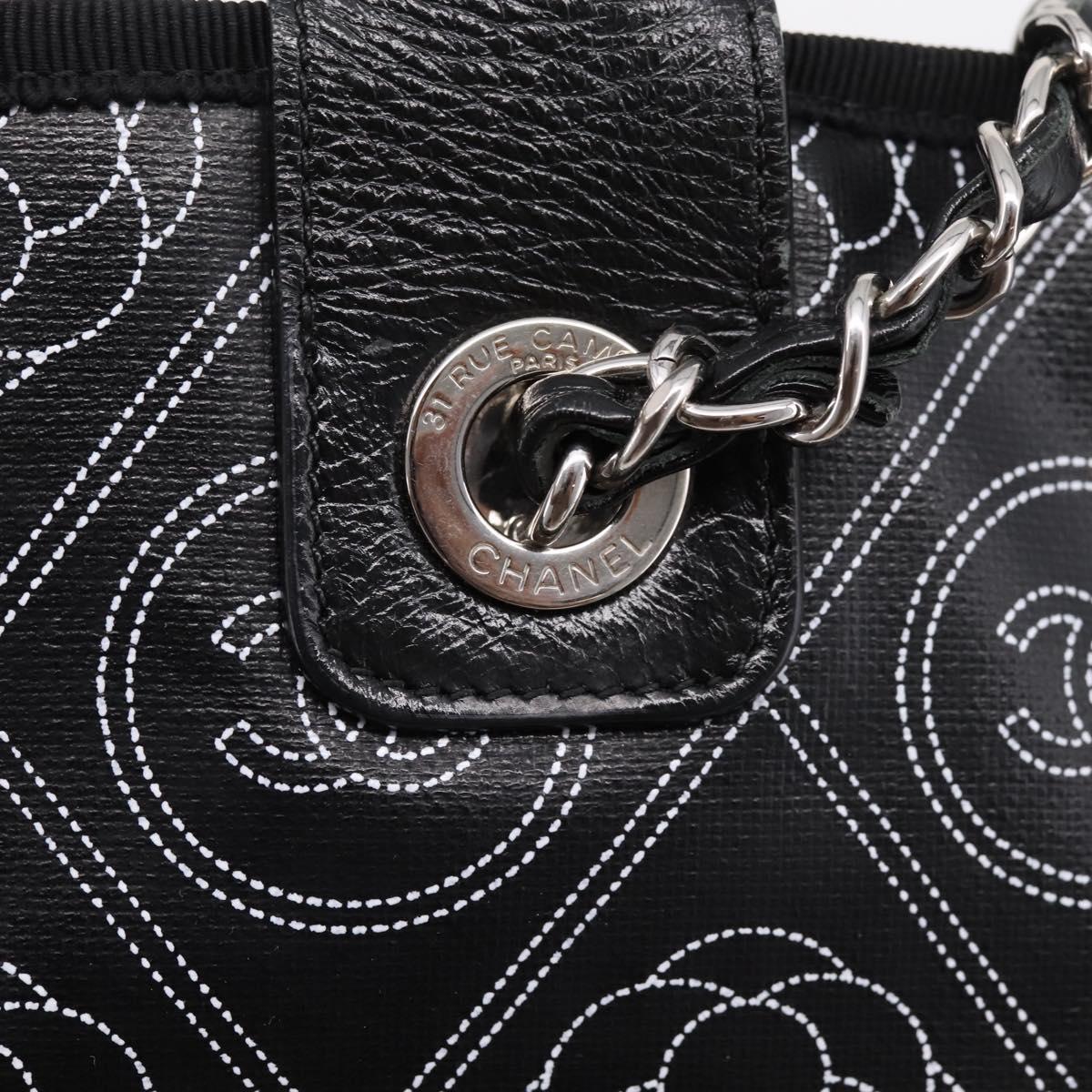 CHANEL Camelia Tote Bag Coated Canvas 2way White Black CC Auth 167819M