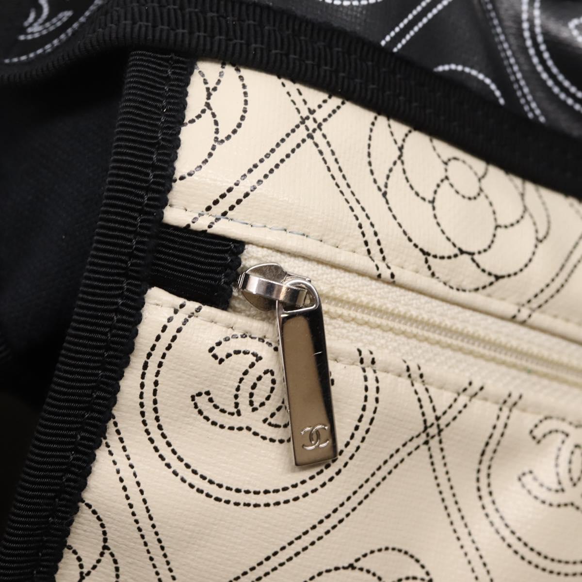 CHANEL Camelia Tote Bag Coated Canvas 2way White Black CC Auth 167819M