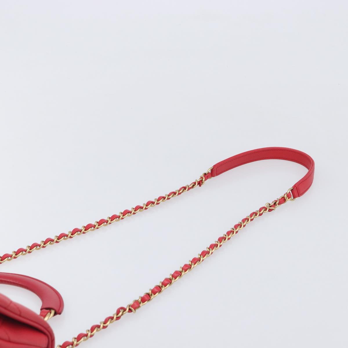 CHANEL Matelasse25 Hand Bag Lamb Skin 2way Red Gold CC Auth 167820SAM