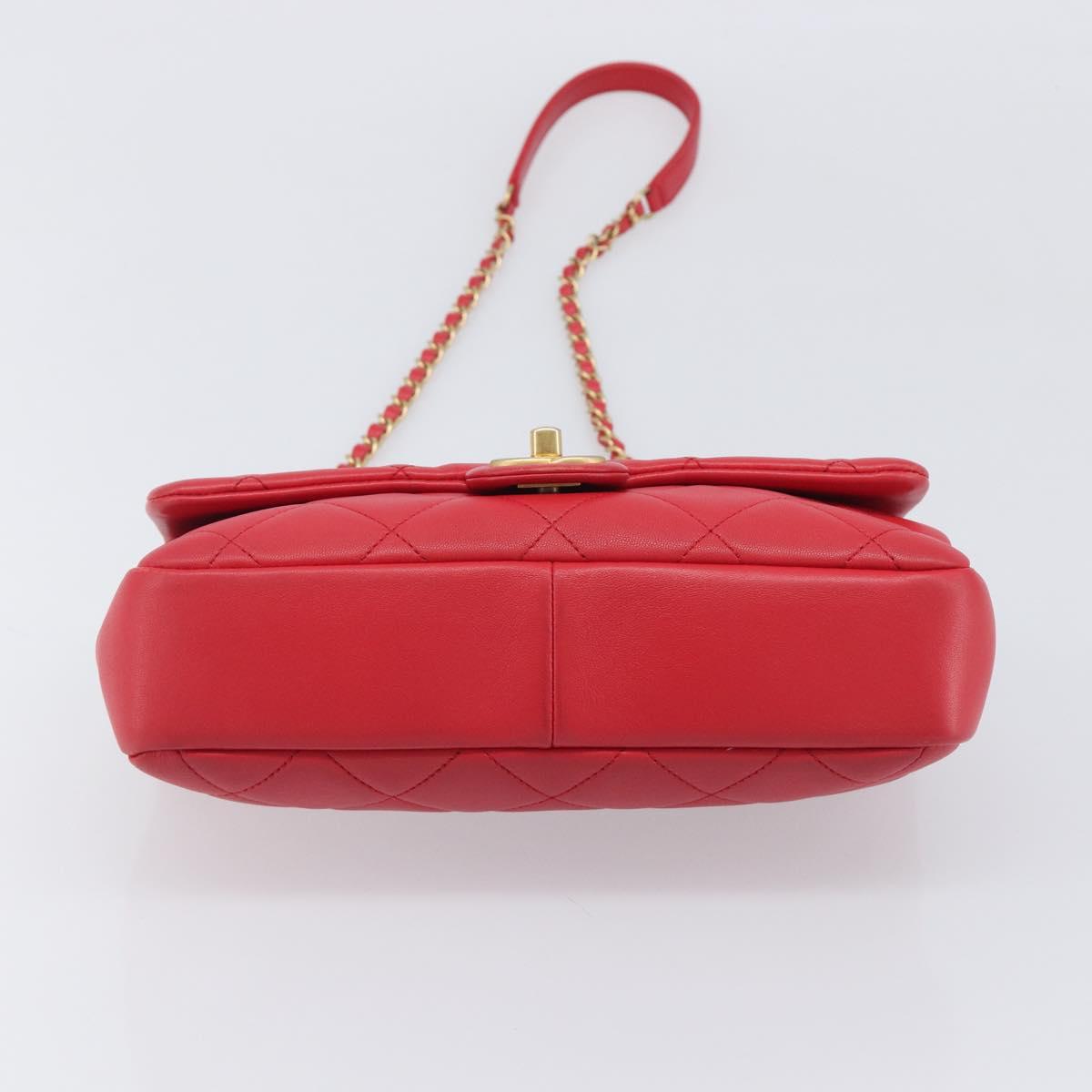 CHANEL Matelasse25 Hand Bag Lamb Skin 2way Red Gold CC Auth 167820SAM