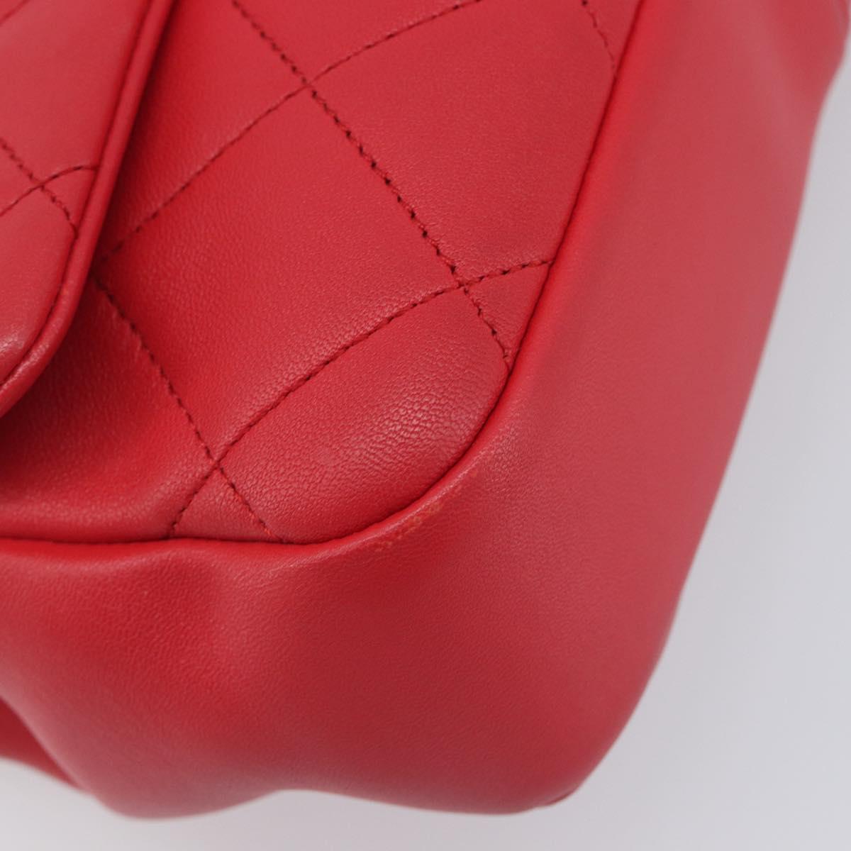 CHANEL Matelasse25 Hand Bag Lamb Skin 2way Red Gold CC Auth 167820SAM