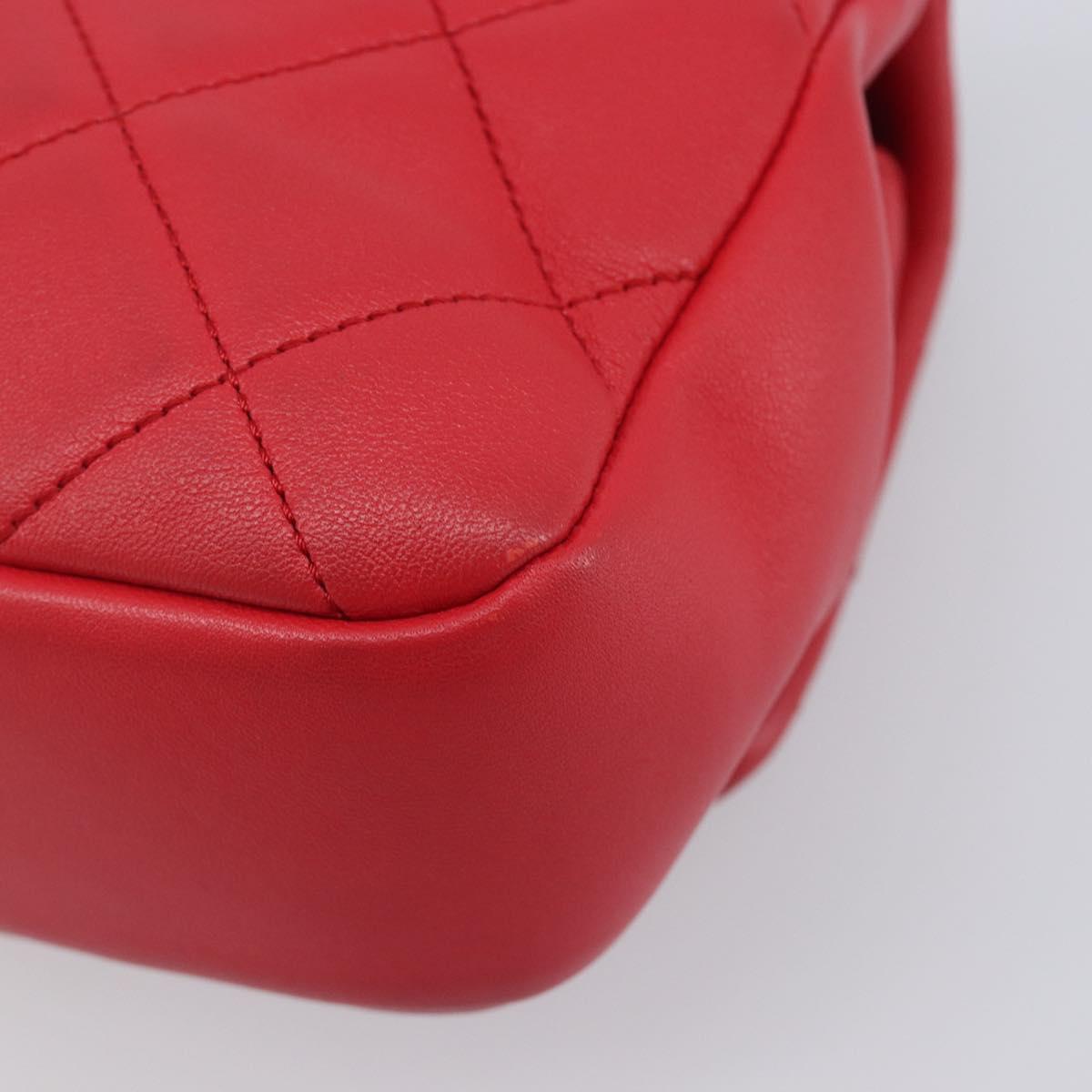 CHANEL Matelasse25 Hand Bag Lamb Skin 2way Red Gold CC Auth 167820SAM