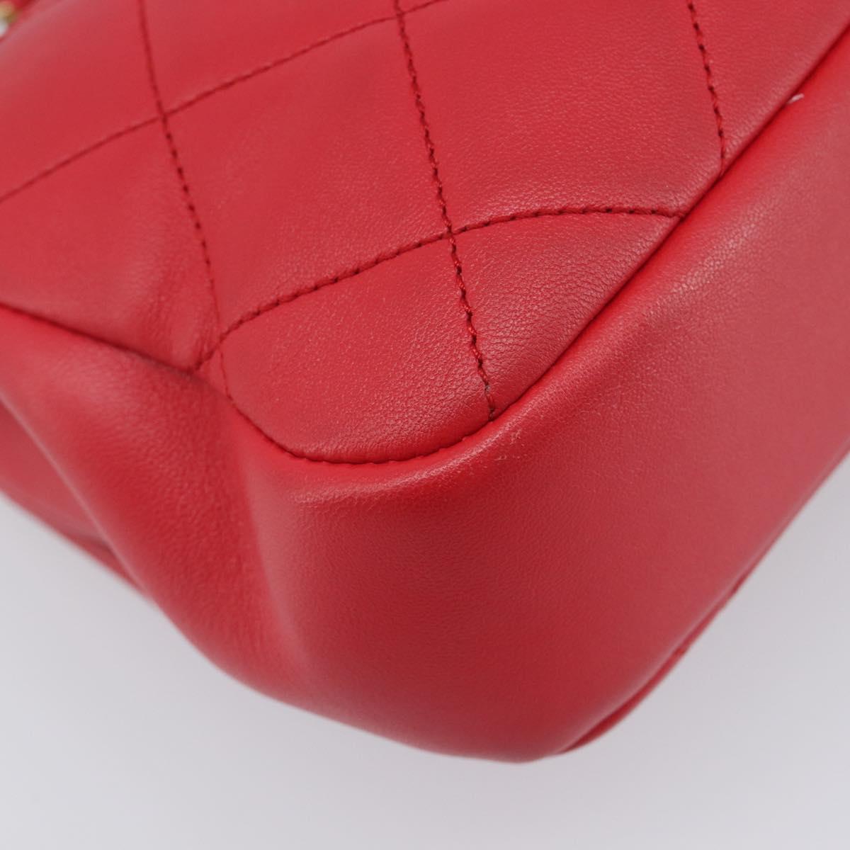 CHANEL Matelasse25 Hand Bag Lamb Skin 2way Red Gold CC Auth 167820SAM