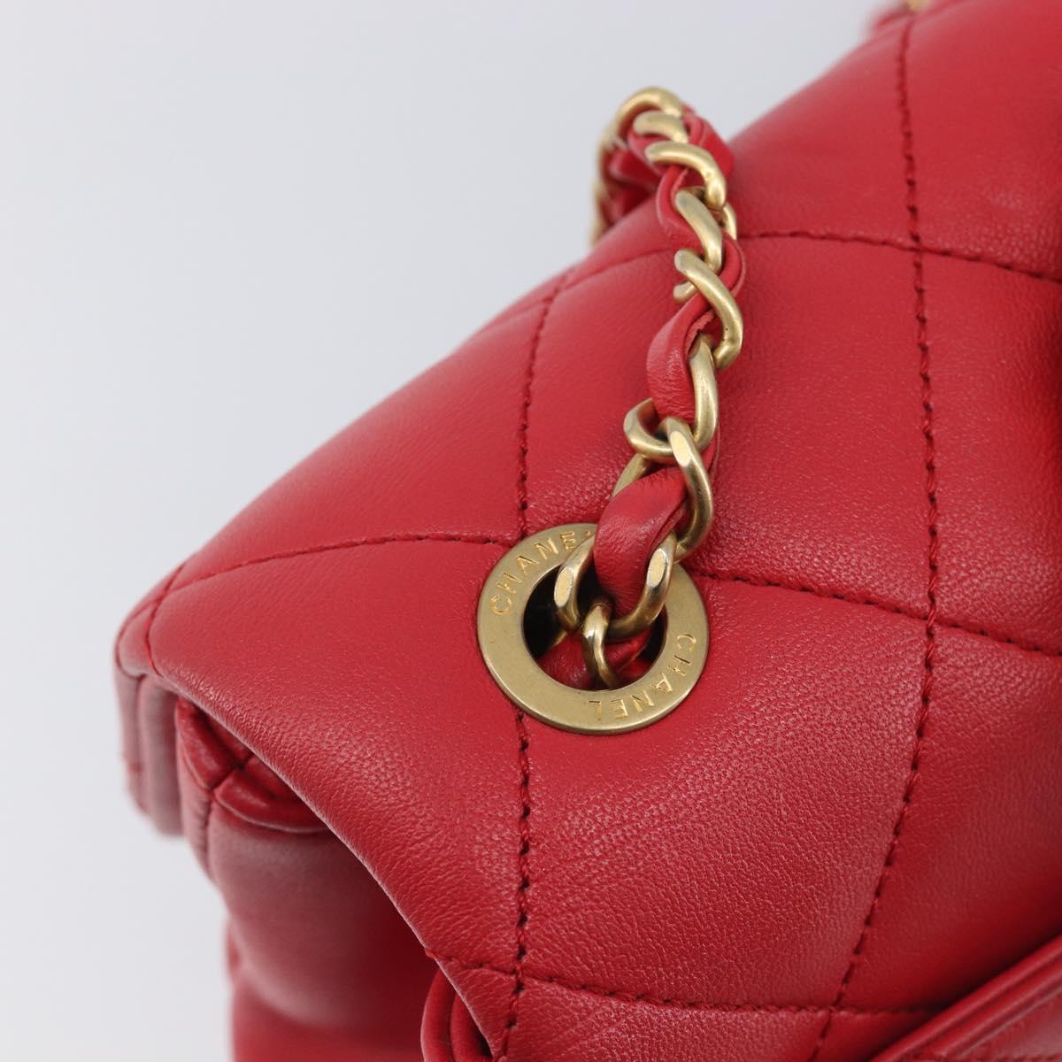 CHANEL Matelasse25 Hand Bag Lamb Skin 2way Red Gold CC Auth 167820SAM