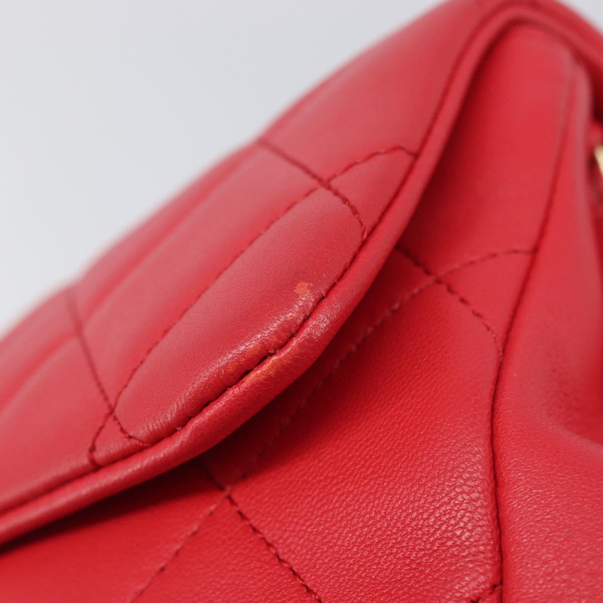 CHANEL Matelasse25 Hand Bag Lamb Skin 2way Red Gold CC Auth 167820SAM