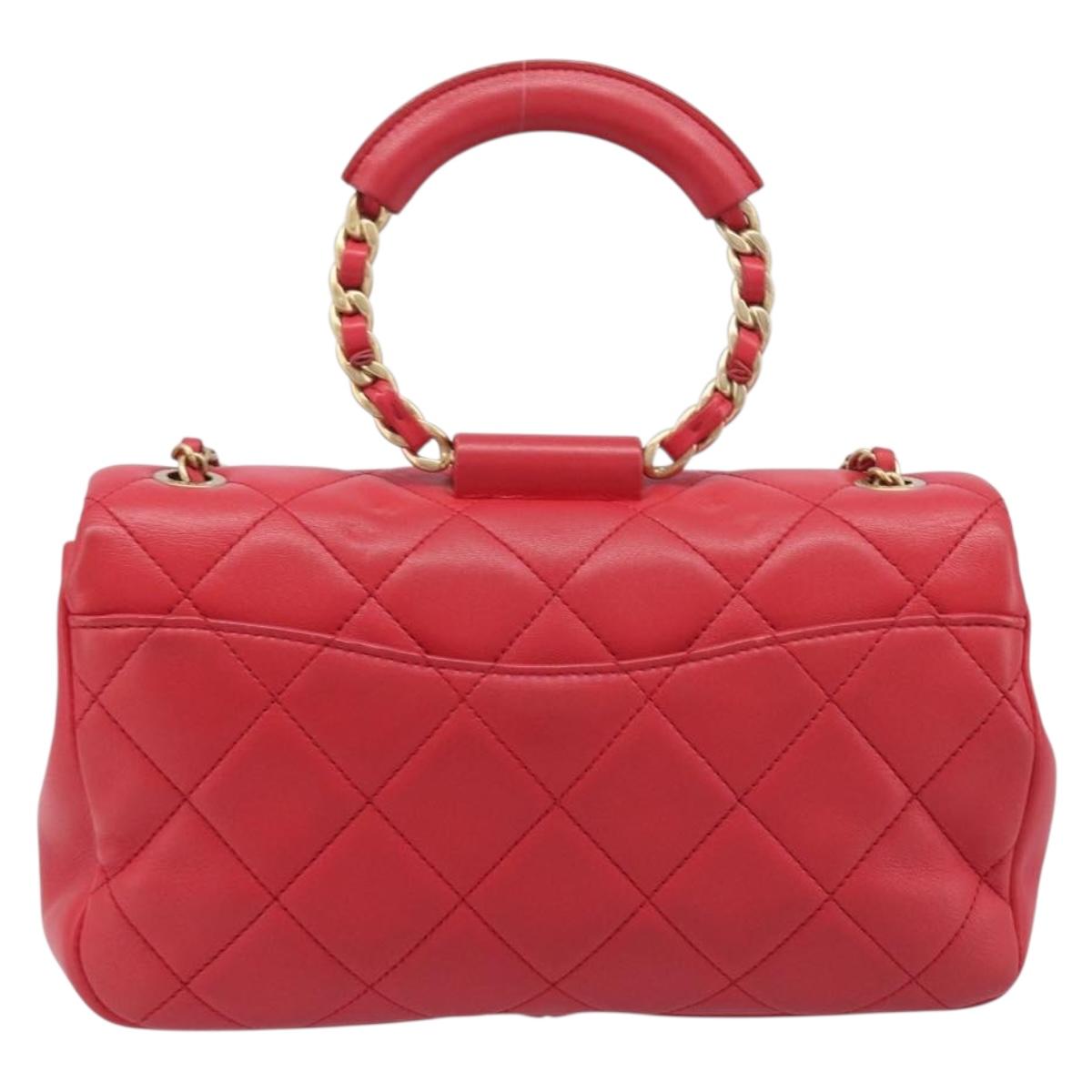 CHANEL Matelasse25 Hand Bag Lamb Skin 2way Red Gold CC Auth 167820SAM