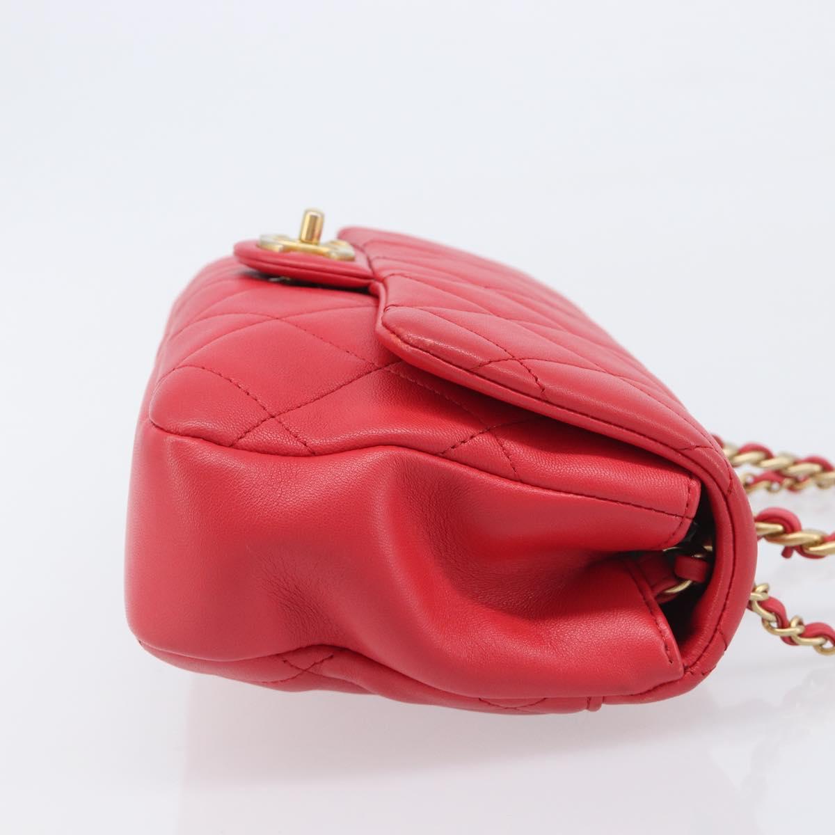 CHANEL Matelasse25 Hand Bag Lamb Skin 2way Red Gold CC Auth 167820SAM