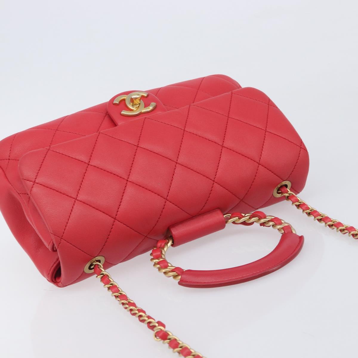CHANEL Matelasse25 Hand Bag Lamb Skin 2way Red Gold CC Auth 167820SAM