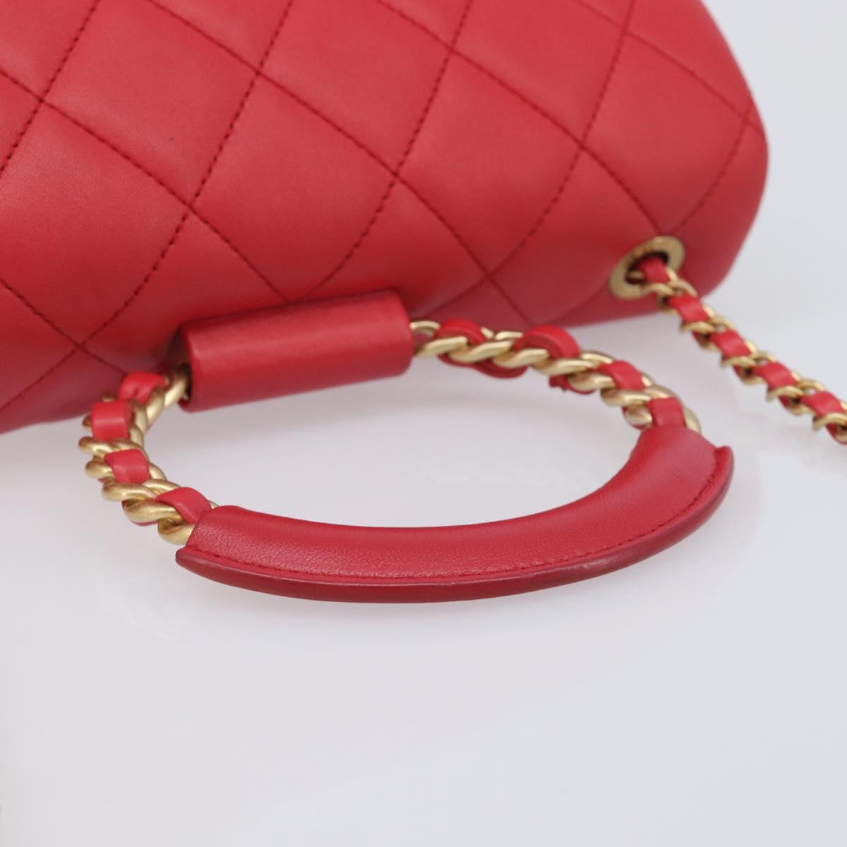 CHANEL Matelasse25 Hand Bag Lamb Skin 2way Red Gold CC Auth 167820SAM