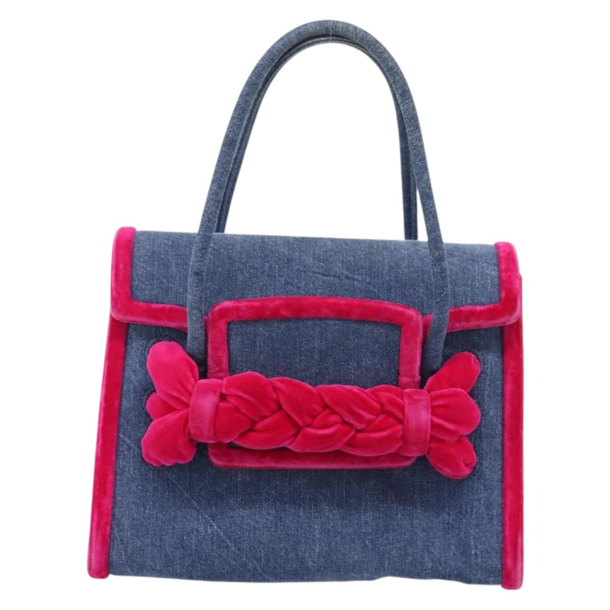 Miu Miu Hand Bag Denim 2way Navy Silver Auth 167821M