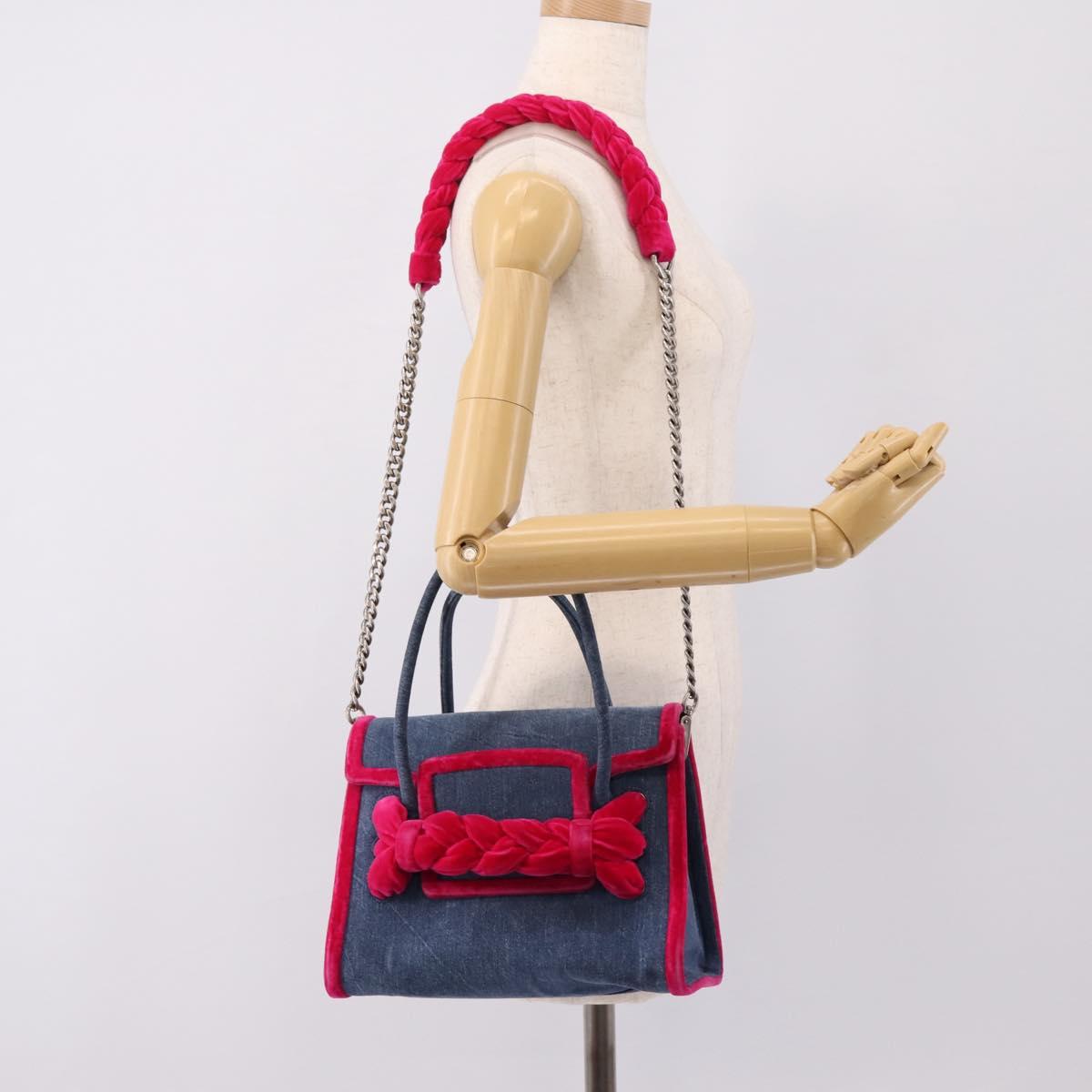 Miu Miu Hand Bag Denim 2way Navy Silver Auth 167821M