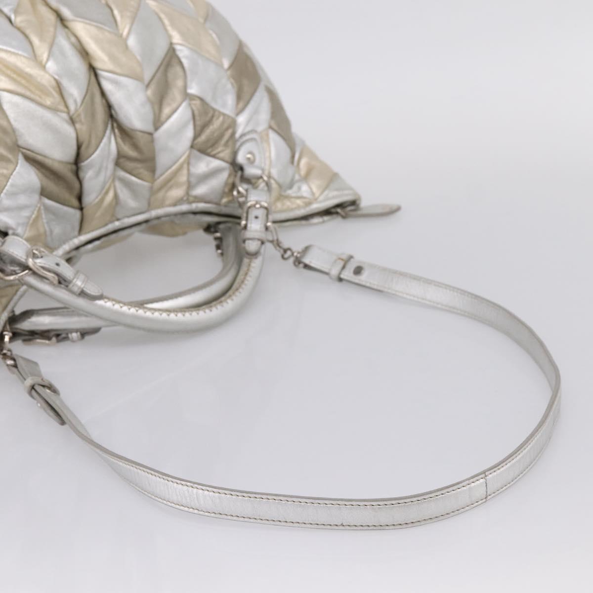 Miu Miu Hand Bag Leather 2way Silver Gold Auth 167822A