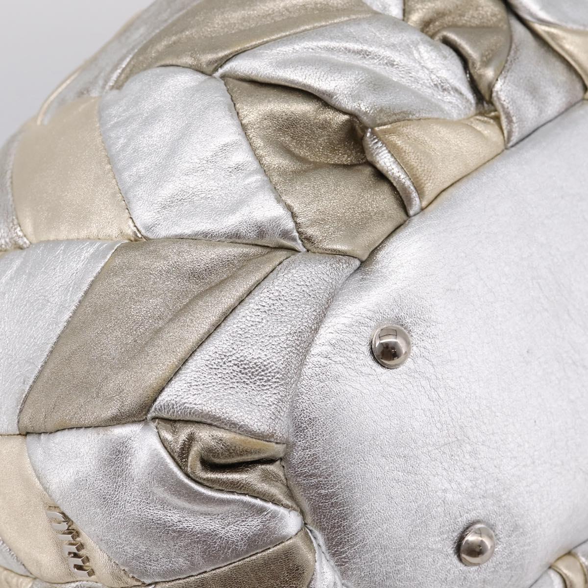 Miu Miu Hand Bag Leather 2way Silver Gold Auth 167822A
